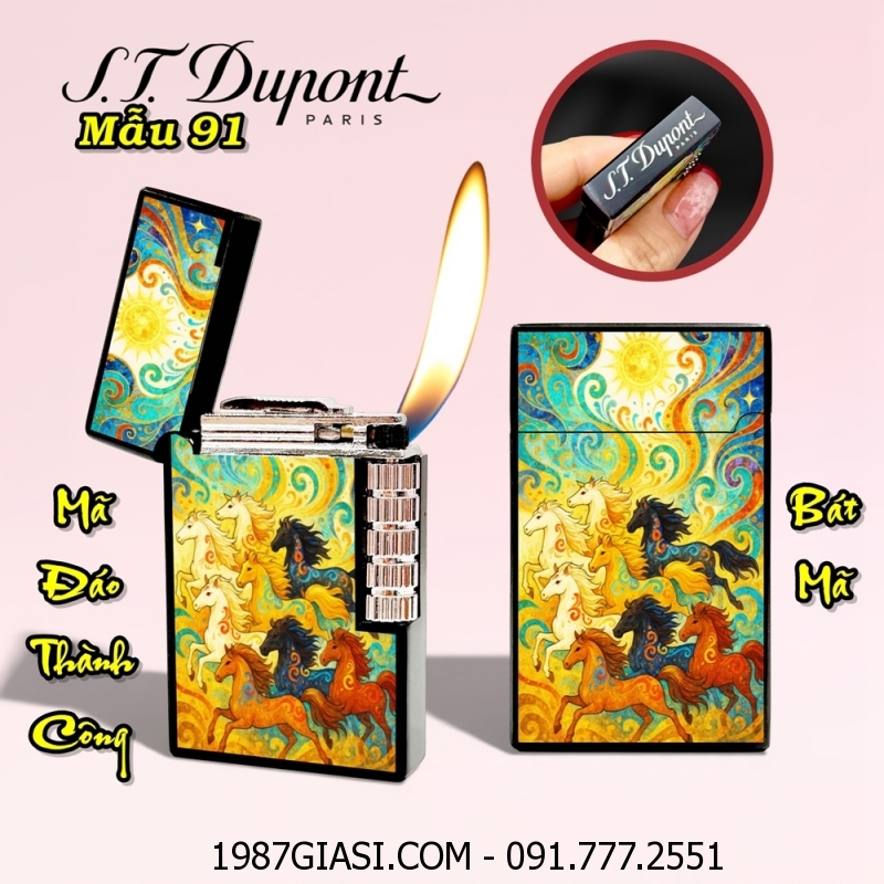 BẬT LỬA DUPONT HÌNH BÁT MÃ (MÃ ĐÁO THÀNH CÔNG) M-91 (S.T. DUPONT) - (XÀI GAS)
