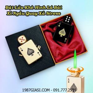 BẬT LỬA KHÈ HÌNH LÁ BÀI XÍ NGẦU QUAY XẢ STRESS (KIM LOẠI) (CÓ HỘP) - (XÀI GAS)