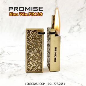 BẬT LỬA XĂNG ĐÁ PROMISE PR133 ĐÁNH LỬA NGANG HOA VĂN DẬP NỔI (KIM LOẠI NGUYÊN KHỐI) - (XÀI XĂNG)